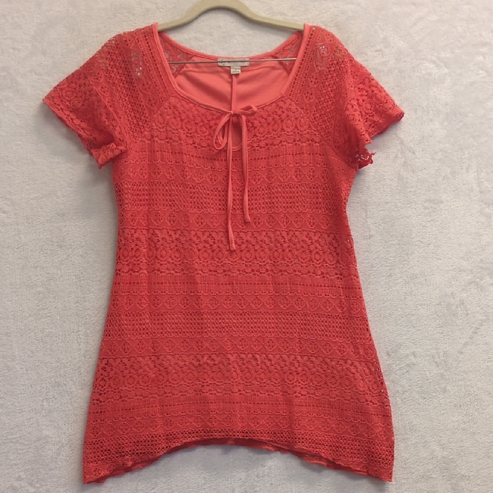 DB Women's Pink Lace Asymmetrical Boho Shirt Size S